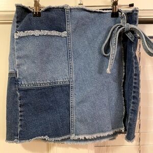 Patchwork wrap style mini skirt